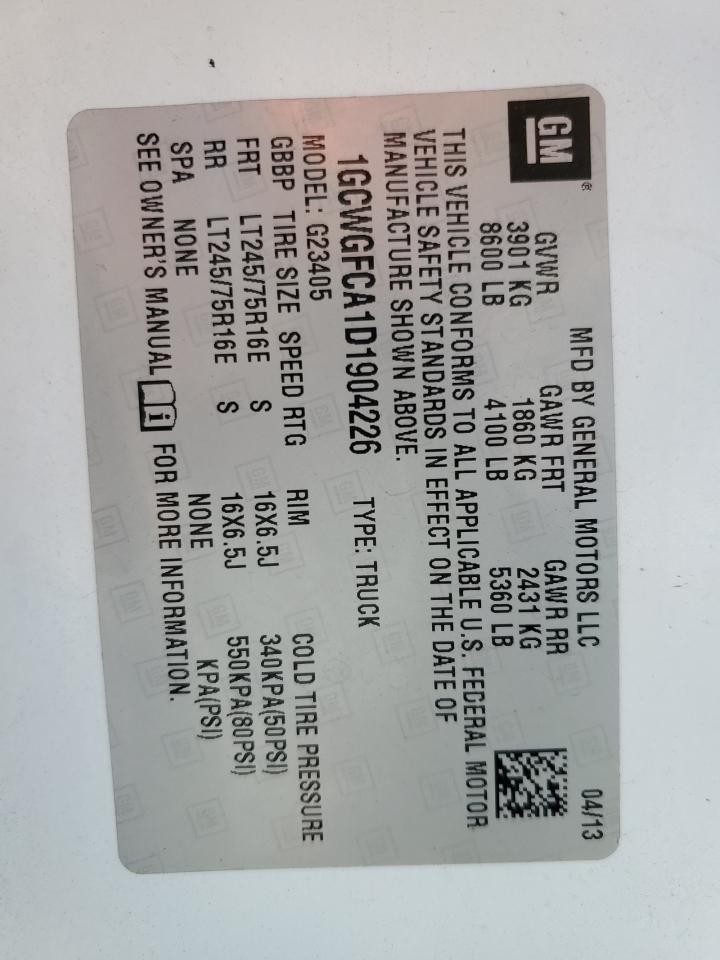 2013 Chevrolet Express G2500 VIN: 1GCWGFCA1D1904226 Lot: 47970395