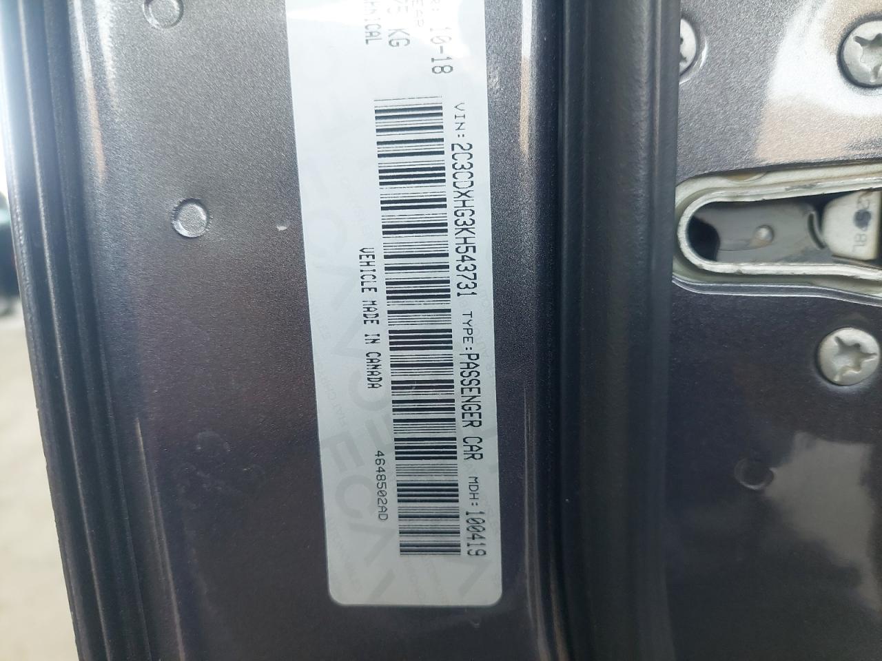 2C3CDXHG3KH543731 - 2019 Dodge CHARGER - #49014525