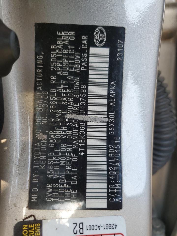 2006 Toyota Avalon Xl VIN: 4T1BK36B15U137588 Lot: 49990075