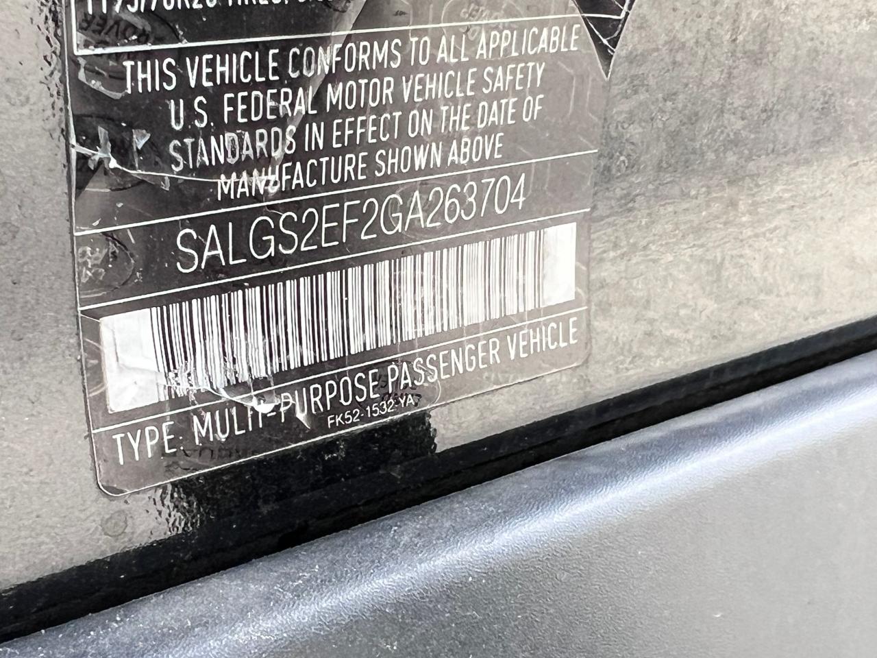 2016 Land Rover Range Rove VIN: SALGS2EF2GA26370 Lot: 50368025