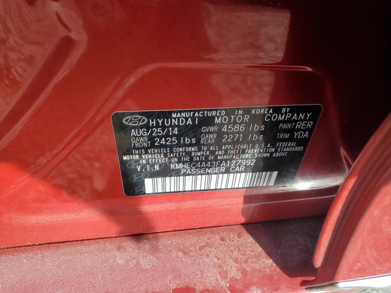 2015 Hyundai Sonata Hybrid VIN: KMHEC4A43FA127992 Lot: 49112545