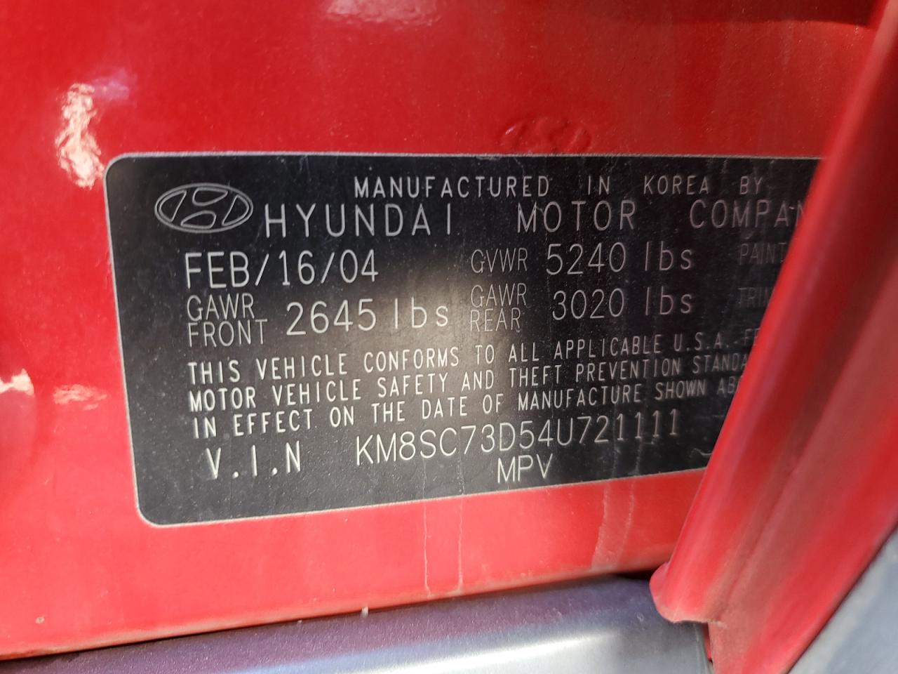 2004 Hyundai Santa Fe Gls VIN: KM8SC73D54U721111 Lot: 47369755