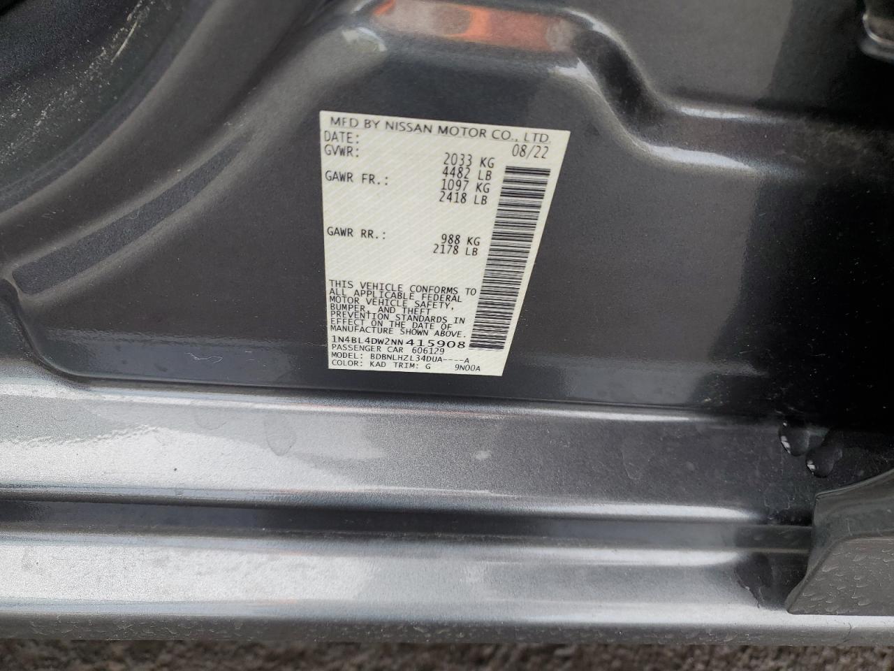 2022 Nissan Altima Sv VIN: 1N4BL4DW2NN415908 Lot: 49466295
