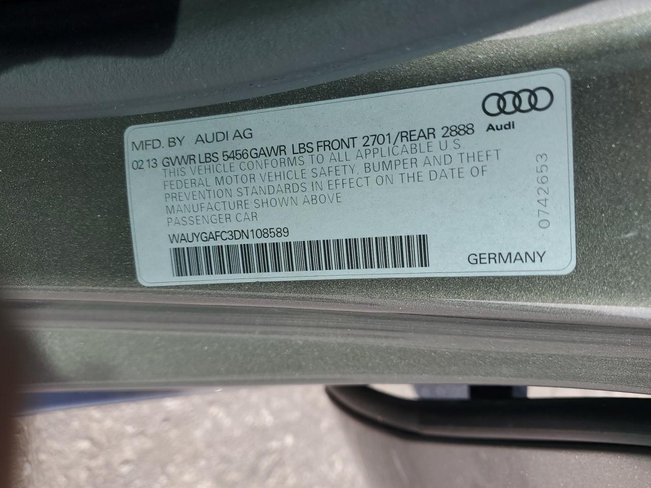 2013 Audi A7 Premium Plus VIN: WAUYGAFC3DN108589 Lot: 48993695