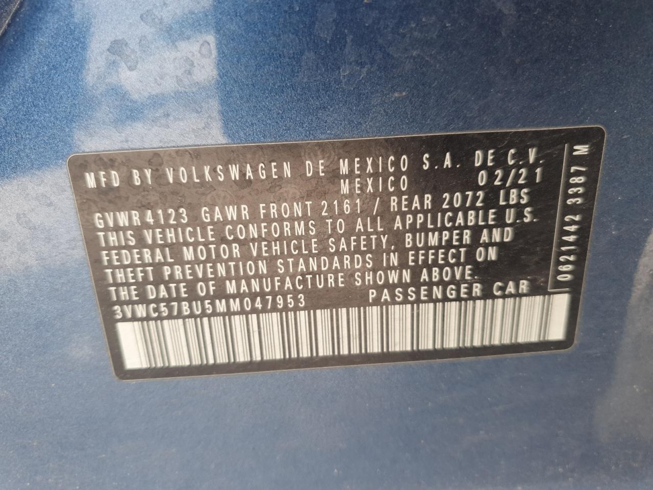 2021 Volkswagen Jetta S VIN: 3VWC57BU5MM047953 Lot: 51998985