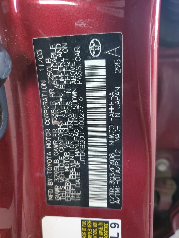 2004 Toyota Prius VIN: JTDKB20U140027716 Lot: 47860595