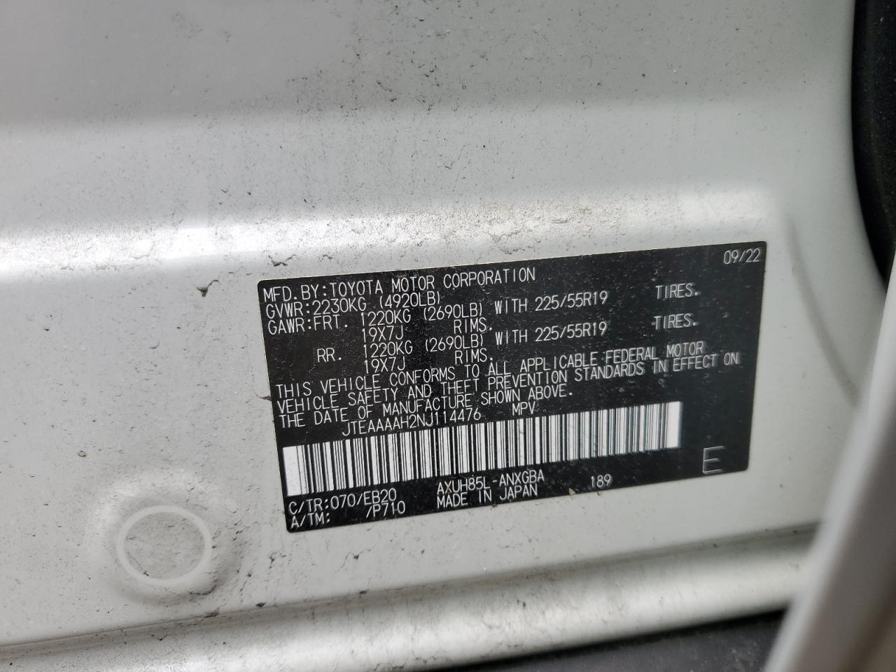 2022 Toyota Venza Le VIN: JTEAAAAH9NJ112529 Lot: 50685465