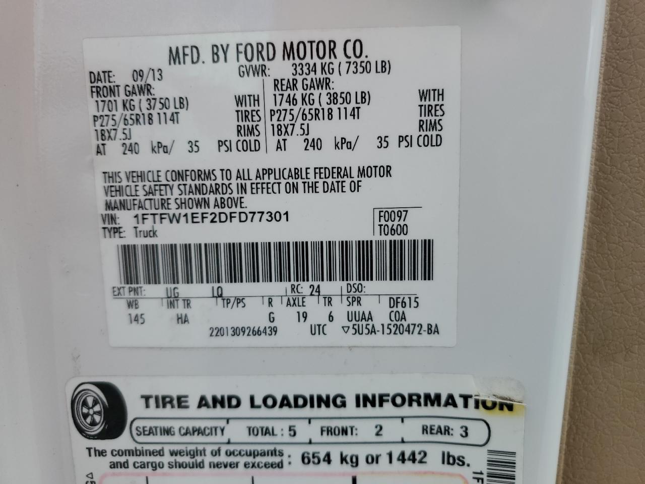 2013 Ford F150 Supercrew VIN: 1FTFW1EF2DFD77301 Lot: 49718815