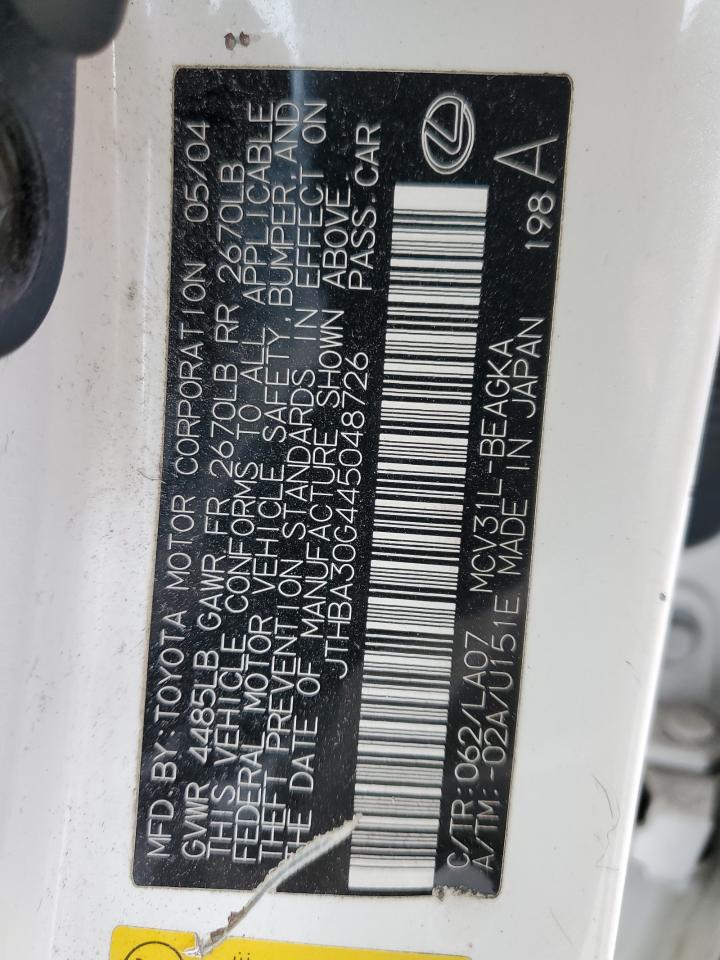 2004 Lexus Es 330 VIN: JTHBA30G445048726 Lot: 49248945