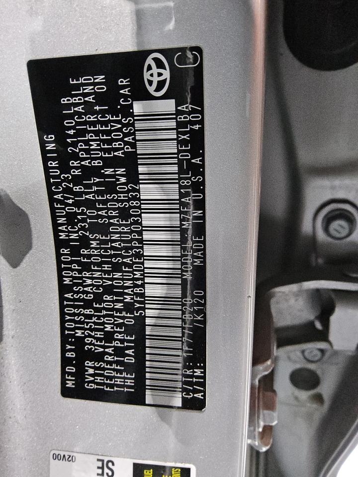 5YFB4MDE3PP030832 TOYOTA COROLLA 2023