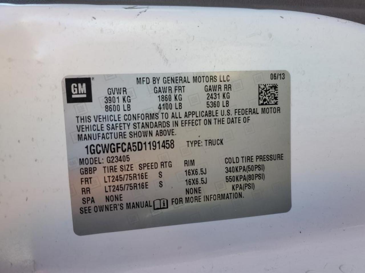 2013 Chevrolet Express G2500 VIN: 1GCWGFCA5D1191458 Lot: 47970585