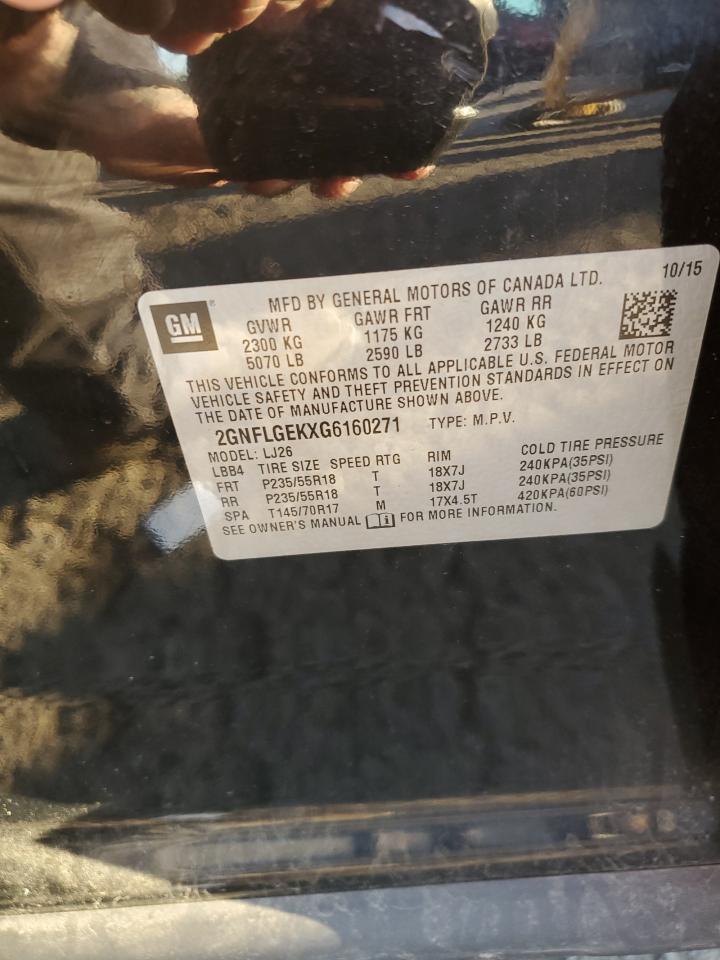 2016 Chevrolet Equinox Ltz VIN: 2GNFLGEKXG6160271 Lot: 50046845
