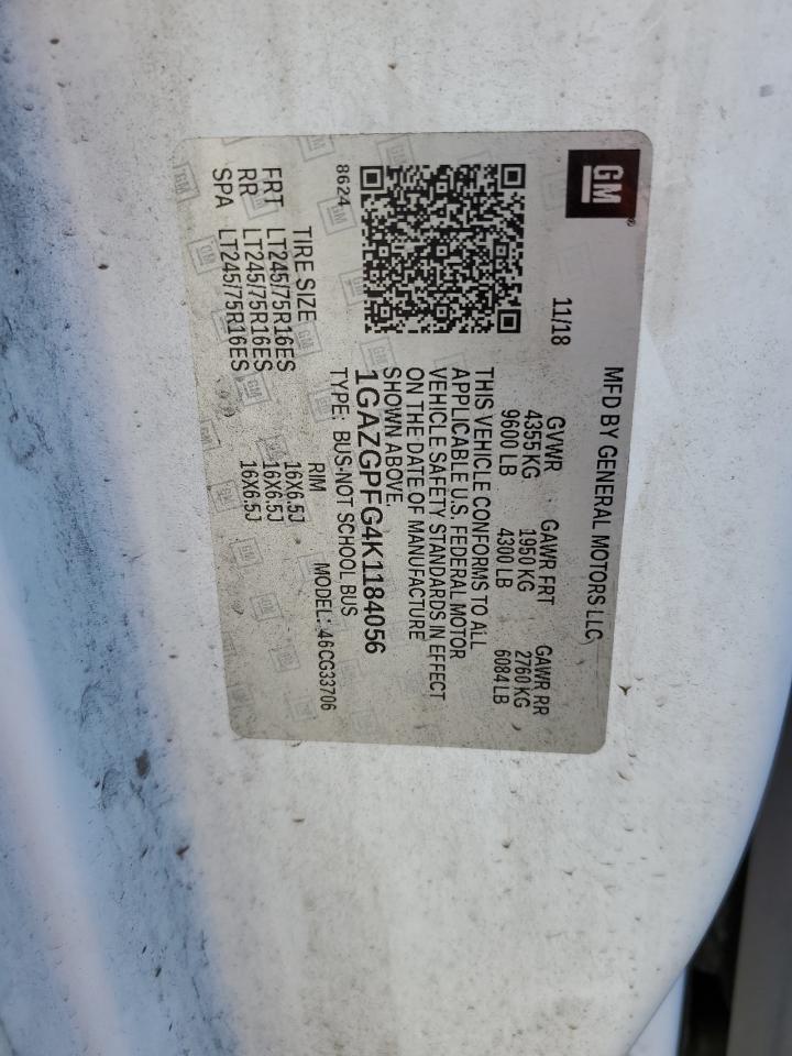 2019 Chevrolet Express G3500 Lt VIN: 1GAZGPFG4K1184056 Lot: 49268935