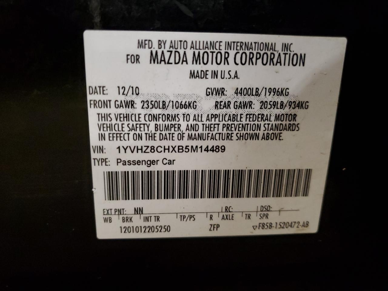 2011 Mazda 6 I VIN: 1YVHZ8CHXB5M14489 Lot: 46808405