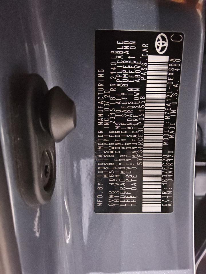 5YFS4RCE3LP051558 TOYOTA COROLLA 2020