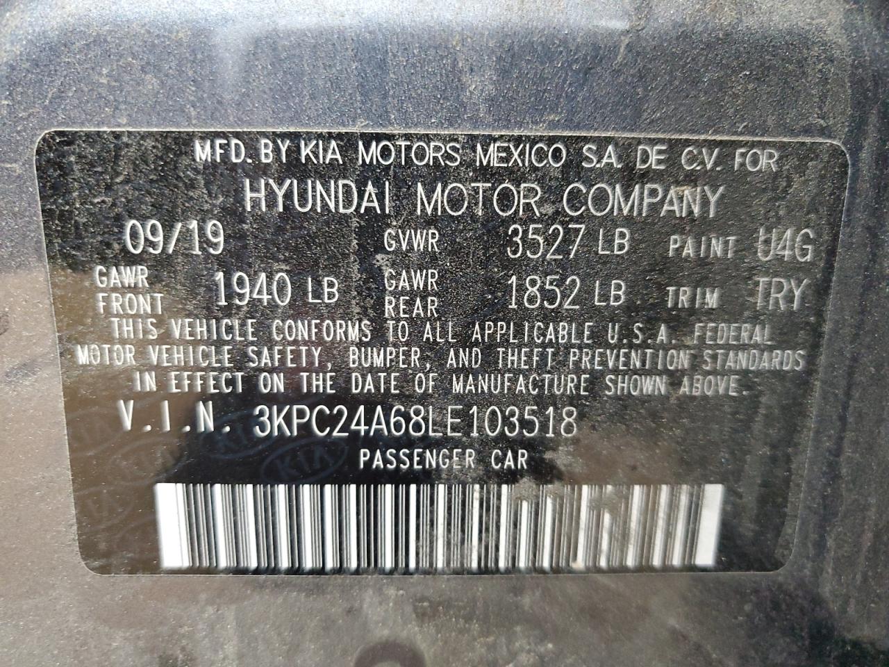 2020 Hyundai Accent Se VIN: 3KPC24A68LE103518 Lot: 49396615