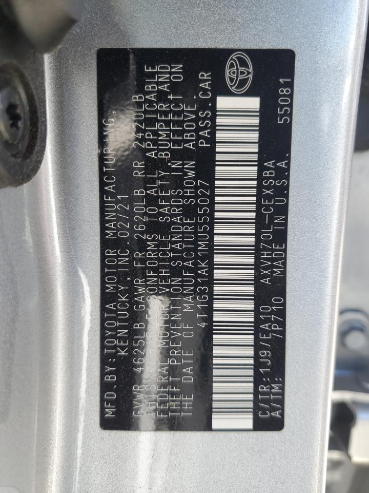 2021 Toyota Camry Se VIN: 4T1G31AK1MU555027 Lot: 48543655