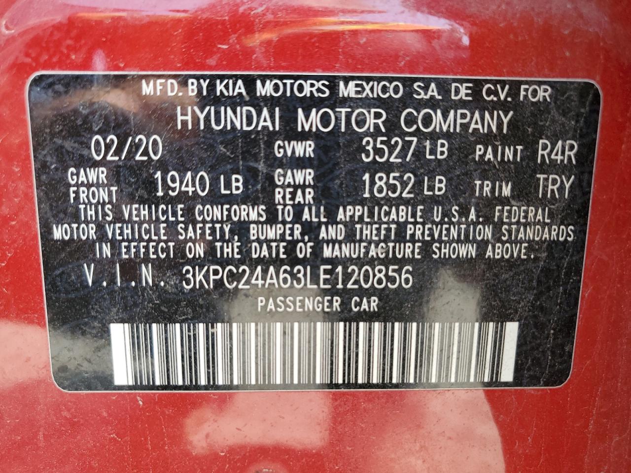 2020 Hyundai Accent Se VIN: 3KPC24A63LE120856 Lot: 51229185