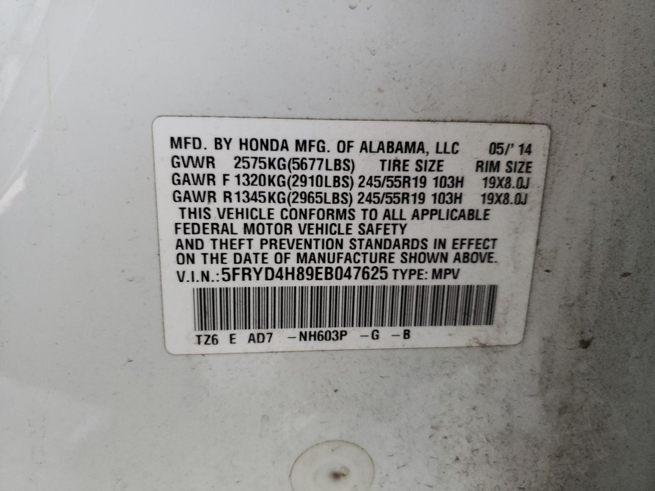 2014 Acura Mdx Advance VIN: 5FRYD4H89EB047625 Lot: 49303185