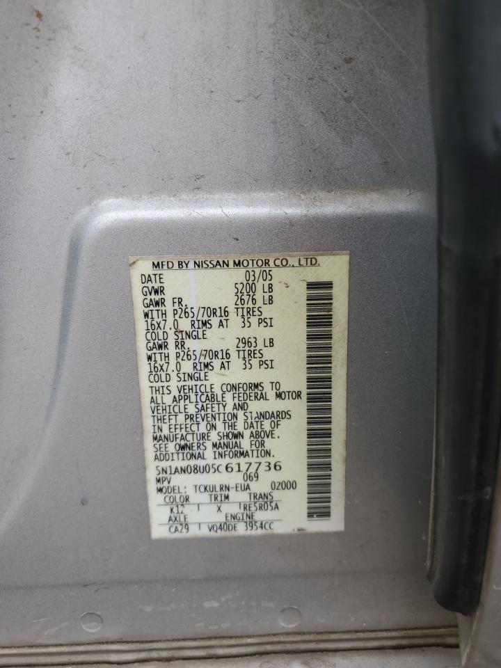 2005 Nissan Xterra Off Road VIN: 5N1AN08U05C617736 Lot: 51007095