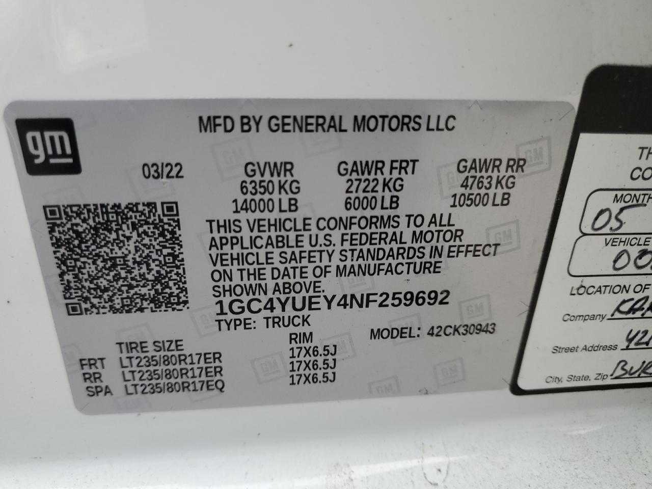 2022 Chevrolet Silverado K3500 Ltz VIN: 1GC4YUEY4NF259692 Lot: 50911975