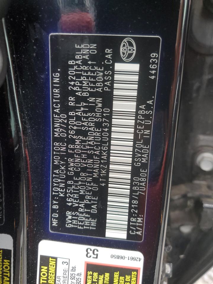 2020 Toyota Camry Trd VIN: 4T1KZ1AK6LU043710 Lot: 49107075