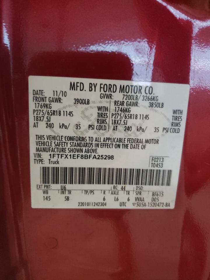 2011 Ford F150 Super Cab VIN: 1FTFX1EF8BFA25298 Lot: 49302955