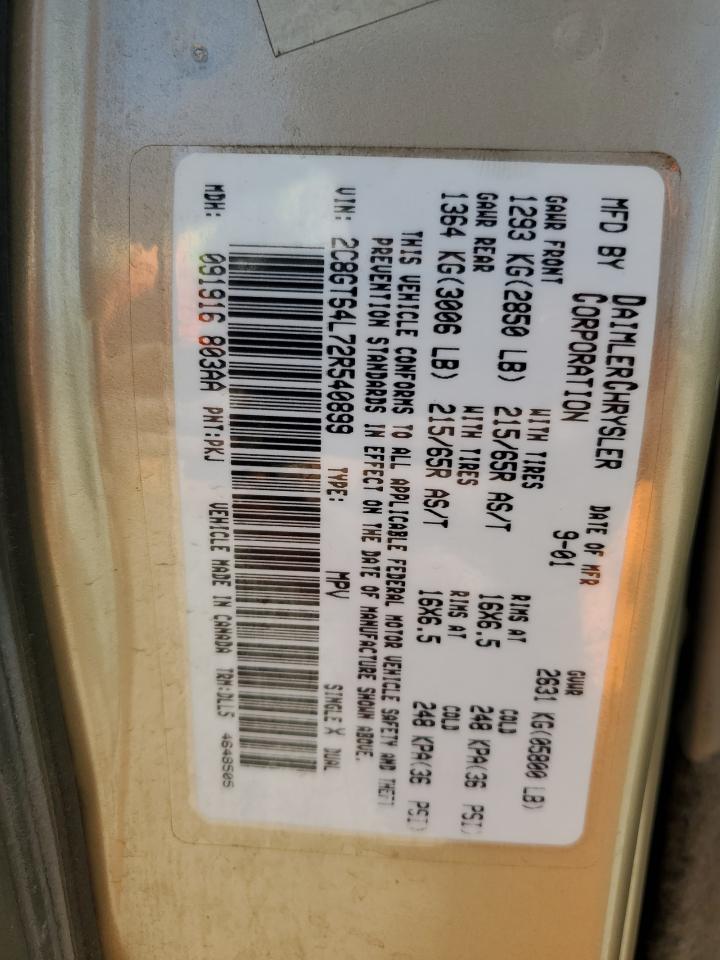 2002 Chrysler Town & Country Limited VIN: 2C8GT64L72R540899 Lot: 48377185