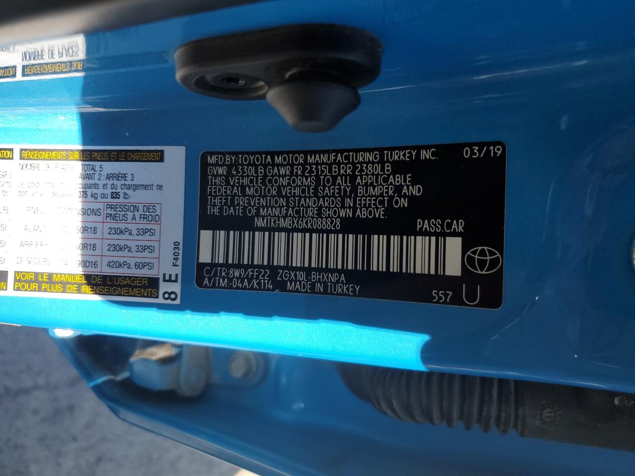 2019 Toyota C-Hr Xle VIN: NMTKHMBX6KR088828 Lot: 48560965