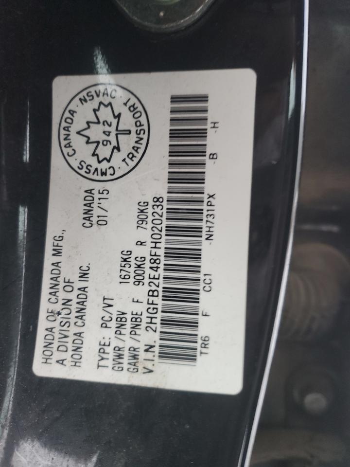 2015 Honda Civic Lx VIN: 2HGFB2E48FH020238 Lot: 49208435