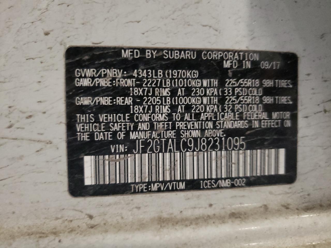 2018 Subaru Crosstrek Limited VIN: JF2GTALC9J8231095 Lot: 50190235