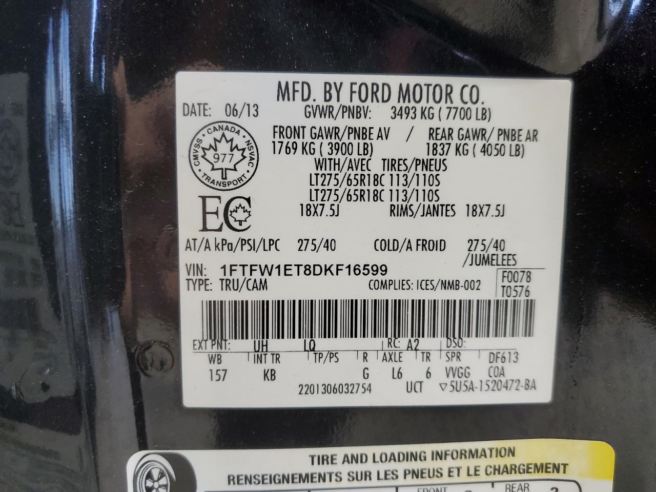 2013 Ford F150 Supercrew VIN: 1FTFW1ETBDK16599 Lot: 48710945