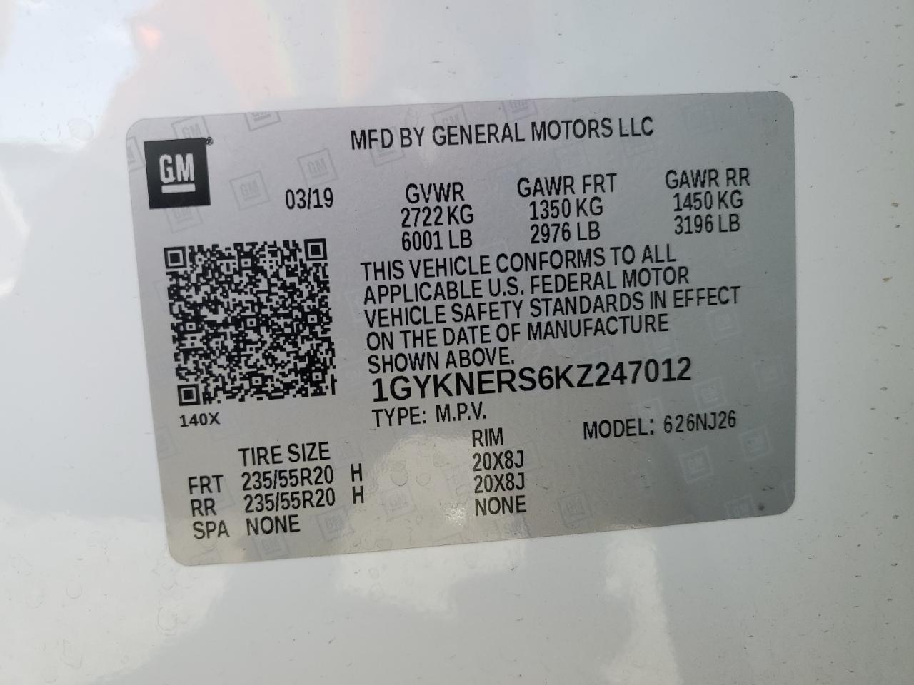 2019 Cadillac Xt5 Premium Luxury VIN: 1GYKNERS6KZ247012 Lot: 48772785