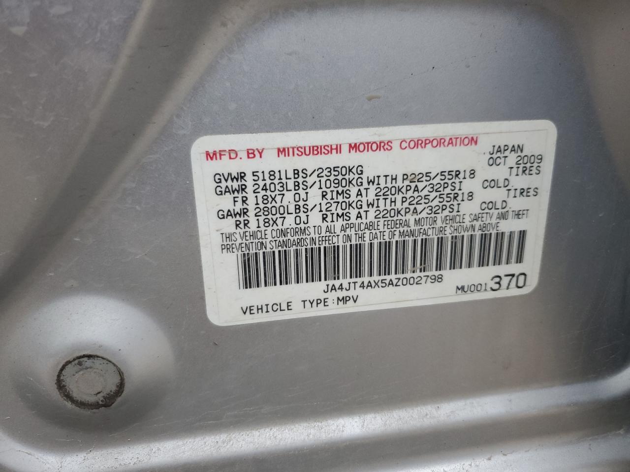 2010 Mitsubishi Outlander Xls VIN: JA4JT4AX5AZ002798 Lot: 49733035