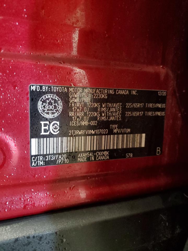 2021 Toyota Rav4 Xle VIN: 2T3RWRFVXMW107023 Lot: 45404015