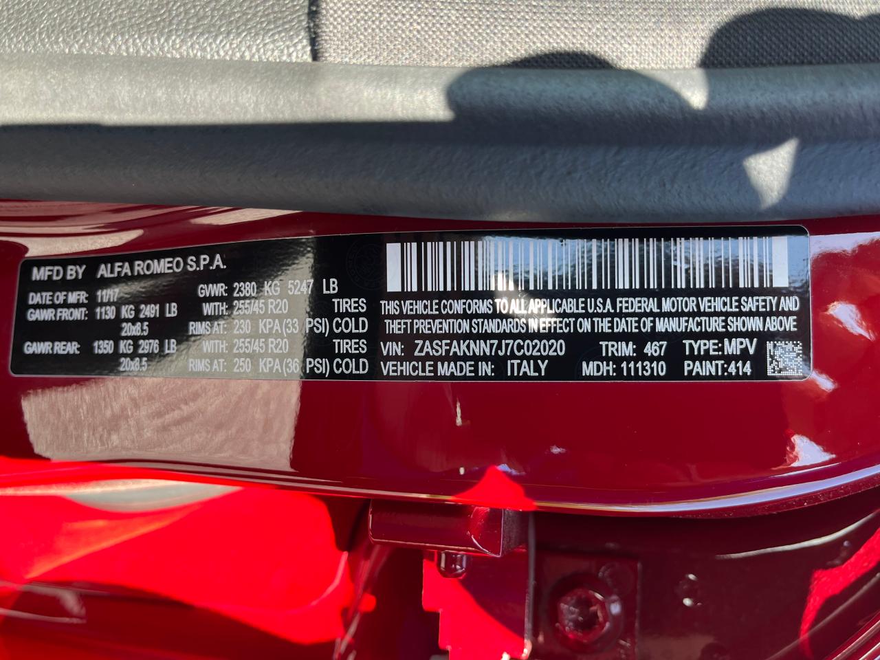 2018 Alfa Romeo Stelvio Ti Sport VIN: ZASFAKNN7J7C02020 Lot: 49010775