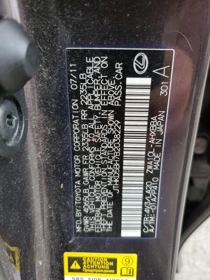 2011 Lexus Ct 200 VIN: JTHKD5BH7B2038229 Lot: 51456725