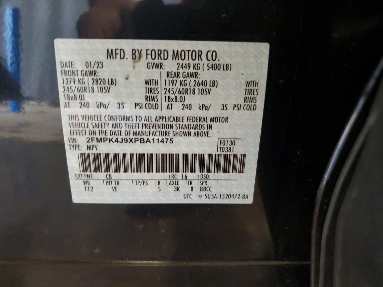 2023 Ford Edge Sel VIN: 2FMPK4J9XPBA11475 Lot: 51349995