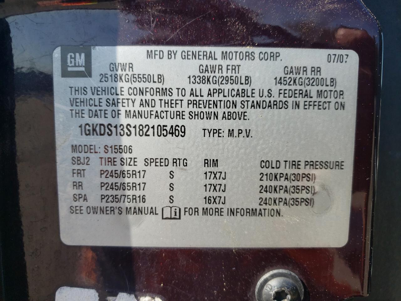 2008 GMC Envoy VIN: 1GKDS13S182105469 Lot: 50558155