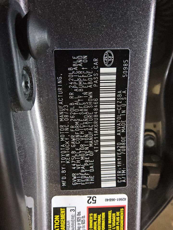 4T1G11AK6RU848466 TOYOTA CAMRY 2024