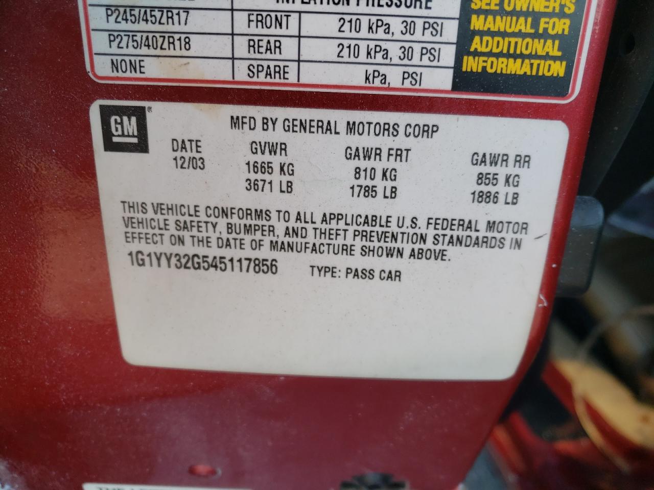 2004 Chevrolet Corvette VIN: 1G1YY32G545117856 Lot: 50566405