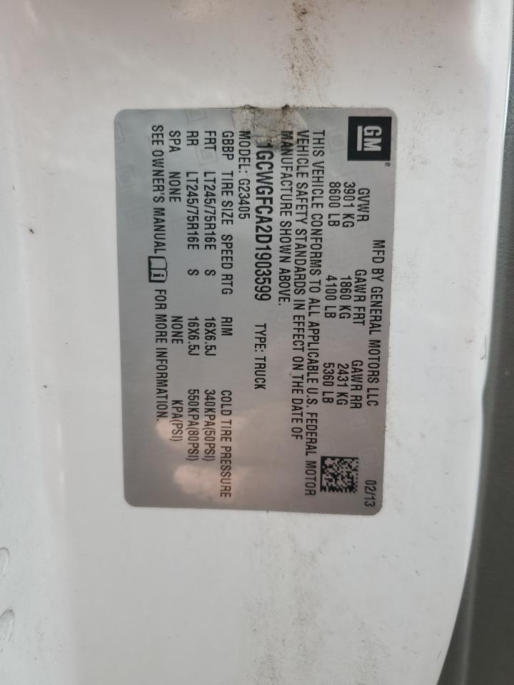 2013 Chevrolet Express G2500 VIN: 1GCWGFCA2D1903599 Lot: 49300275