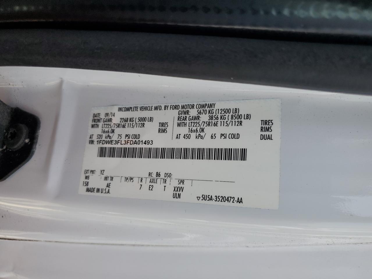 2015 Ford Econoline E350 Super Duty Cutaway Van VIN: 1FDWE3FL3FDA01493 Lot: 50224665