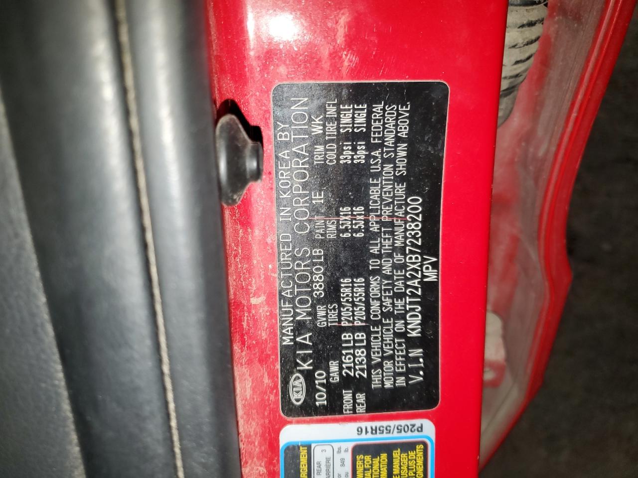 2011 Kia Soul + VIN: KNDJT2A2XB7238200 Lot: 48202855