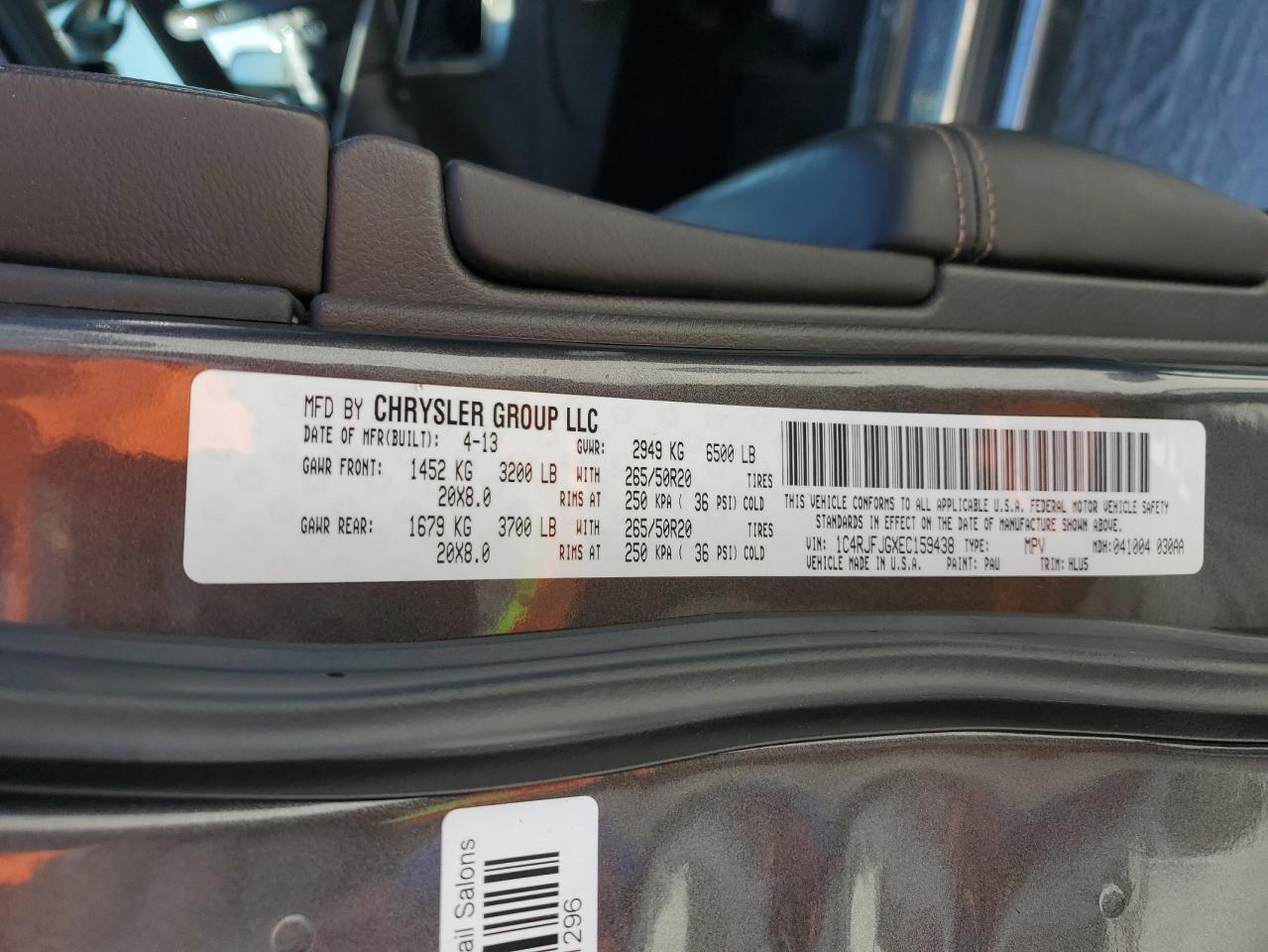 2014 Jeep Grand Cherokee Summit VIN: 1C4RJFJGXEC159438 Lot: 50864595