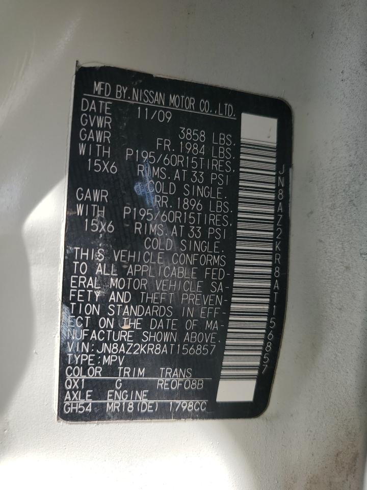 2010 Nissan Cube Base VIN: JN8AZ2KR8AT156857 Lot: 50421095