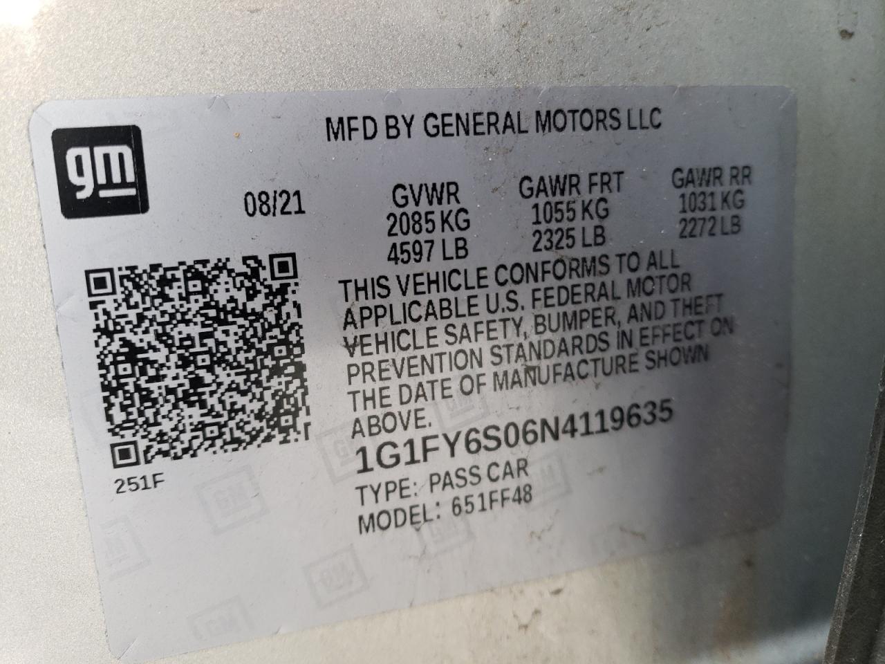 2022 Chevrolet Bolt Euv Lt VIN: 1G1FY6S06N4119635 Lot: 47304335