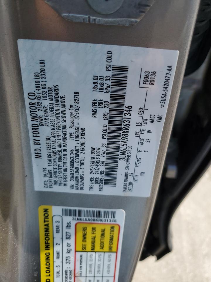 2019 Lincoln Mkz VIN: 3LN6L5A98KR631346 Lot: 49717185