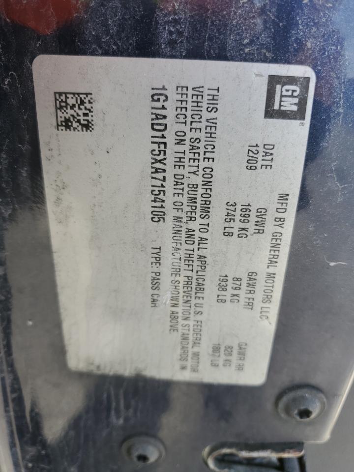 2010 Chevrolet Cobalt 1Lt VIN: 1G1AD1F5XA7154105 Lot: 50072685