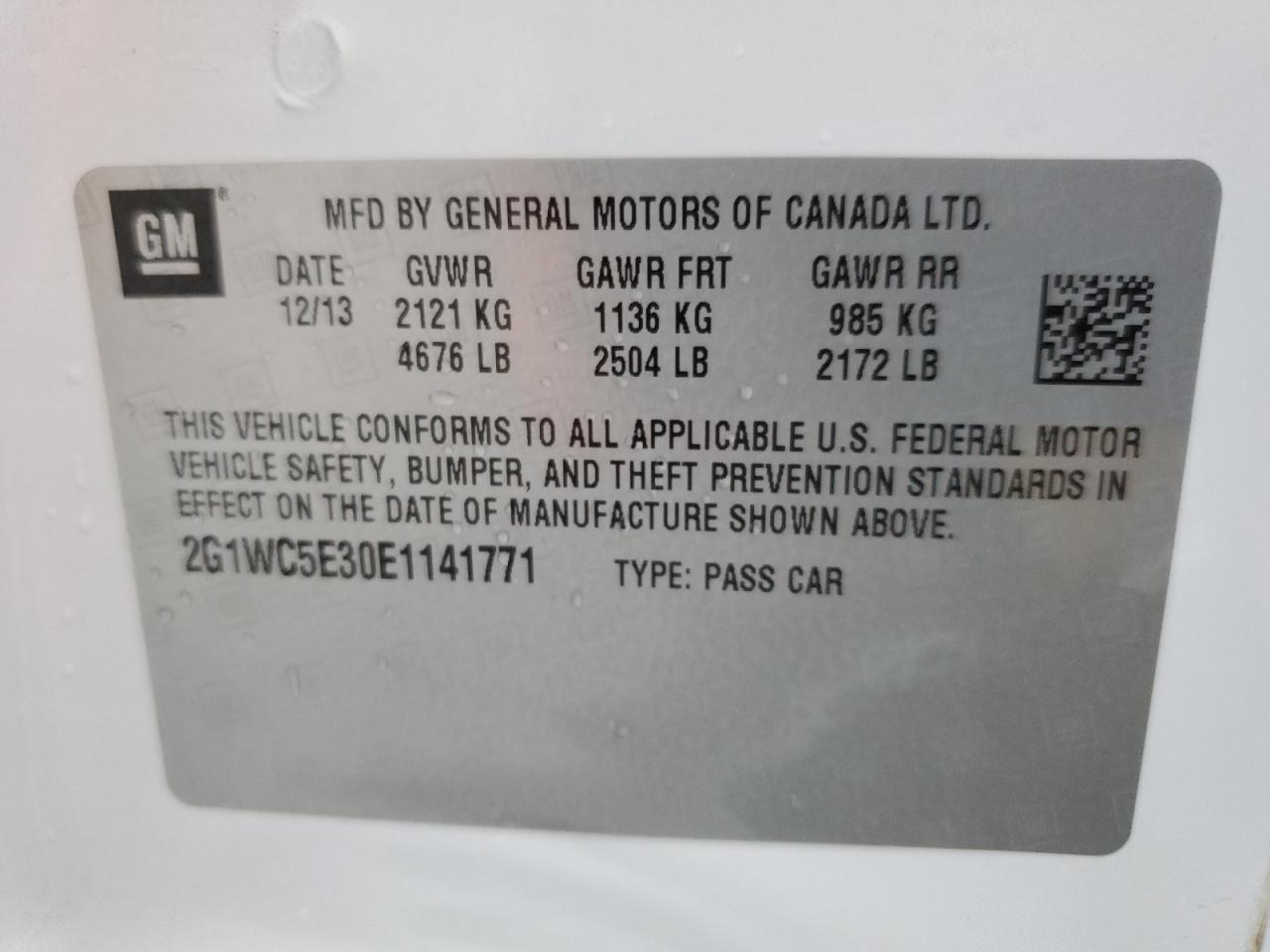 2014 Chevrolet Impala Limited Ltz VIN: 2G1WC5E30E1141771 Lot: 63136485